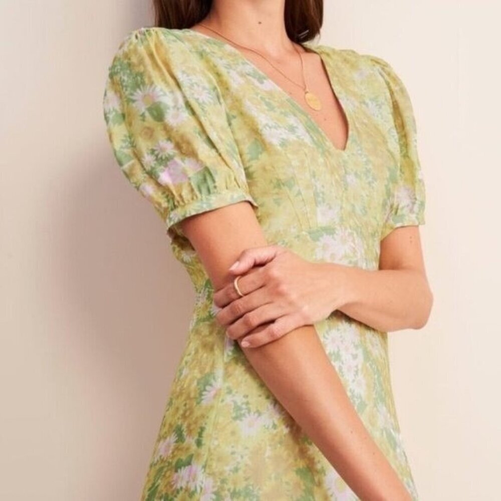 Rouje Linette Maxi Satin Dress Green Floral Size 6 — image 2 of 8